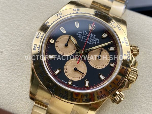 Clean Factory Rolex Daytona 116508-0009 40mm Full Yellow Gold Gold Eye Red Second Hand Black Dial