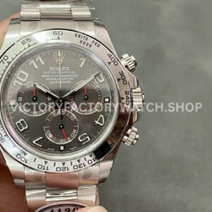 Clean Factory Rolex Daytona 116509 40mm Full White Gold Arabic Number Grey Dial Replica Watch