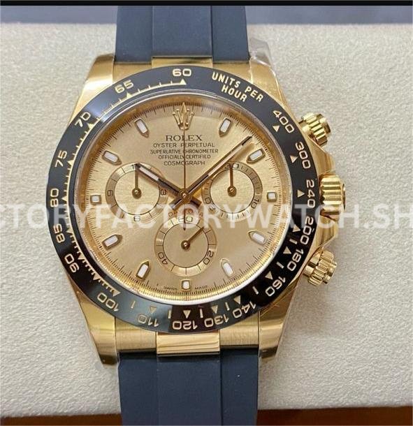 Clean Factory Rolex Daytona 116518LN-0042 40mm Yellow Gold Oysterflex Champagne Dial Super Clone