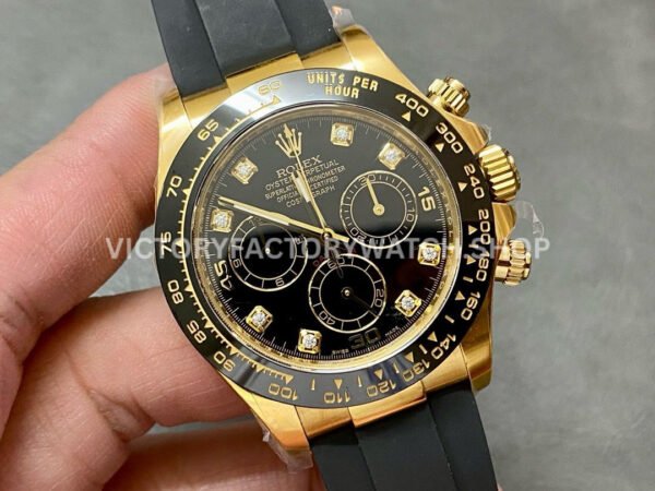 Clean Factory Rolex Daytona 116518LN-0046 40mm Yellow Gold Oysterflex Diamond Mop Black Dial