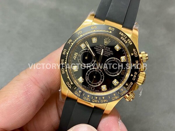Clean Factory Rolex Daytona 116518LN-0046 40mm Yellow Gold Oysterflex Diamond Mop Black Dial