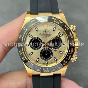 Clean Factory Rolex Daytona 116518LN-0048 40mm Yellow Gold Oysterflex Black Eye Gold Dial Super Clone