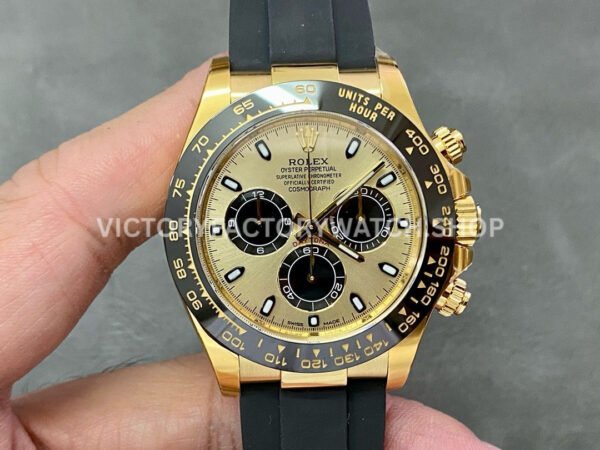 Clean Factory Rolex Daytona 116518LN-0048 40mm Yellow Gold Oysterflex Black Eye Gold Dial Super Clone