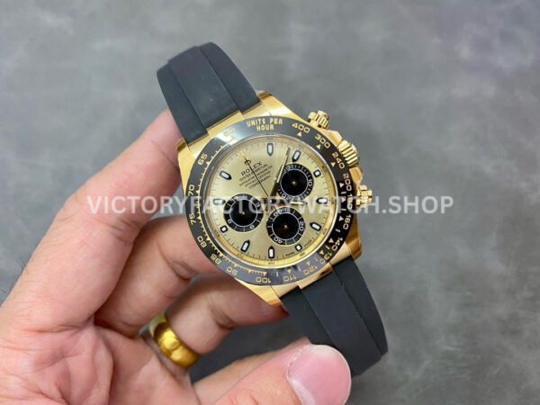 Clean Factory Rolex Daytona 116518LN-0048 40mm Yellow Gold Oysterflex Black Eye Gold Dial