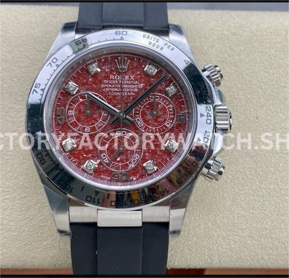 Clean Factory Rolex Daytona 116519 40mm White Gold Diamond Red Dial (1) Clean Factory Rolex Daytona 116519 40mm Super clone