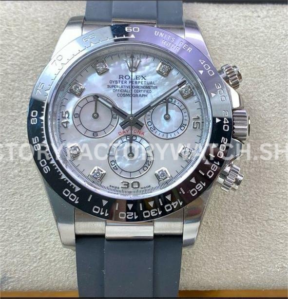Clean Factory Rolex Daytona 116519LN-0026 40mm White Gold Oysterflex Diamond Mop Mother Of Pearl Dial