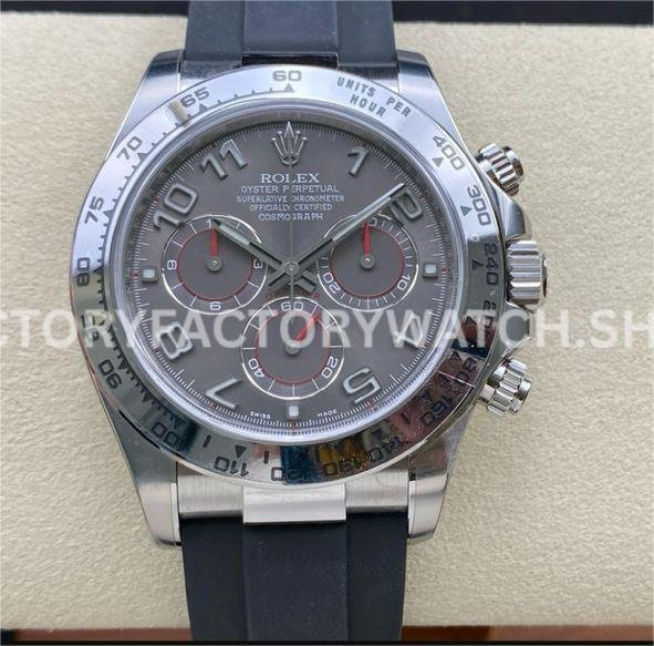 Clean Factory Rolex Daytona 116519LN 40mm White Gold Oysterflex Arab Number Racing Grey Dial Super Clone