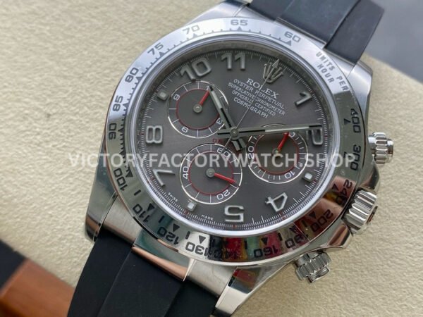 Clean Factory Rolex Daytona 116519LN 40mm White Gold Oysterflex Arab Number Racing Grey Dial