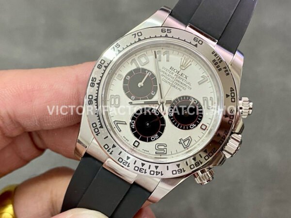 Clean Factory Rolex Daytona 116519LN 40mm White Gold Oysterflex Arabic Number Black Eye White Dial