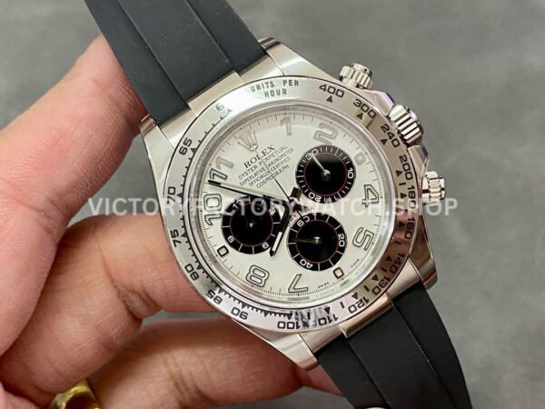 Clean Factory Rolex Daytona 116519LN 40mm White Gold Oysterflex Arabic Number Black Eye White Dial