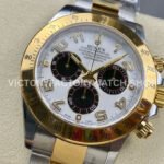 Clean Factory Rolex Daytona 116523 40mm Half Yellow Gold Arabic Number Black Eye White Dial