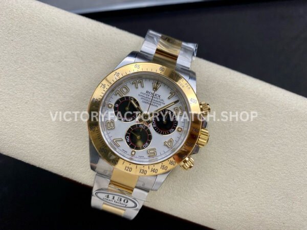 Clean Factory Rolex Daytona 116523 40mm Half Yellow Gold Arabic Number Black Eye White Dial