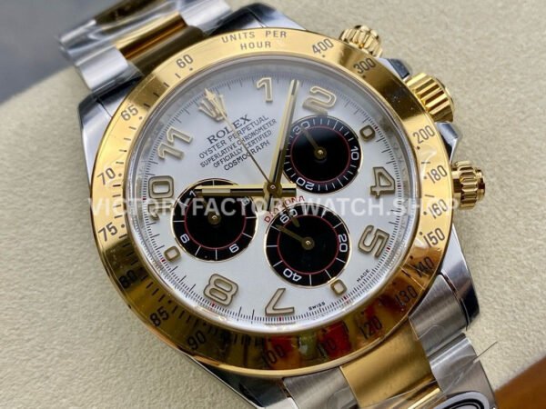 Clean Factory Rolex Daytona 116523 40mm Half Yellow Gold Arabic Number Black Eye White Dial