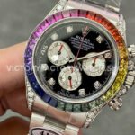 Clean Factory Rolex Daytona 116599RBOW 40mm Full White Gold Rainbow Gems Bezel Diamond Mop Black Dial