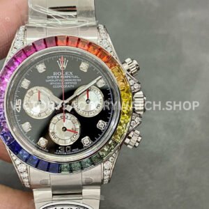 Clean Factory Rolex Daytona 116599RBOW 40mm Full White Gold Rainbow Gems Bezel Diamond Mop Black Dia Super clone