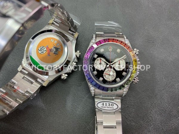 Clean Factory Rolex Daytona 116599RBOW 40mm Full White Gold Rainbow Gems Bezel Diamond Mop Black Dial