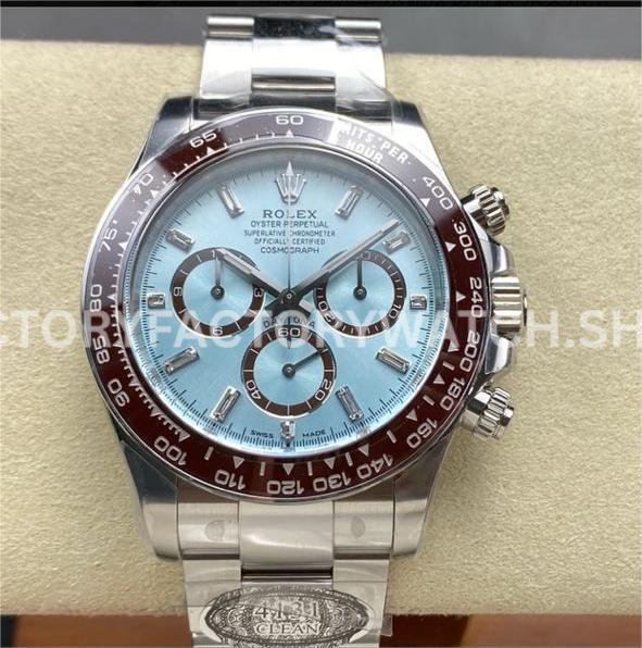 Clean Factory Rolex Daytona 126506-0002 40mm Full Platinum Ice Blue Diamond Baguette Dial (1) daytona 126506 ice blue diamond dial replica
