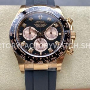 Clean Factory Rolex Daytona 126515LN-0004 40mm Rose Gold Oysterflex Diamond Black Dial Super Clone