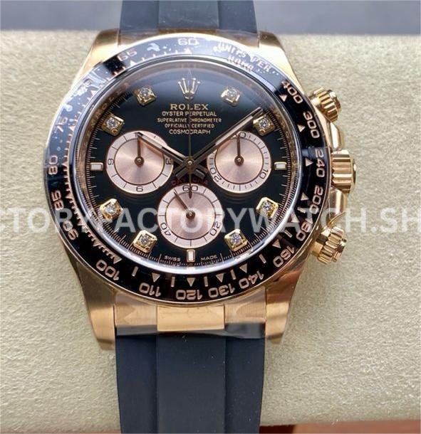 Clean Factory Rolex Daytona 126515LN-0004 40mm Rose Gold Oysterflex Diamond Black Dial (6) Clean Factory Rolex Daytona 126515LN-0004 40mm Rose Gold Oysterflex Diamond Black Dial Super Clone