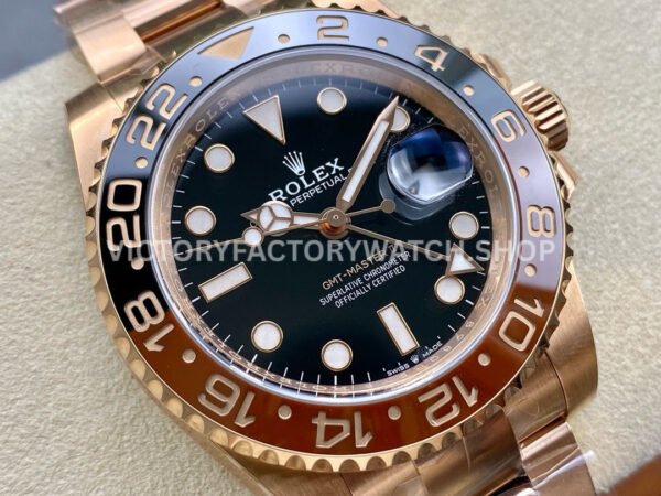 Clean Factory Rolex GMT-Master II 126715CHNR-0001 40mm Full Rose Gold Black Dial