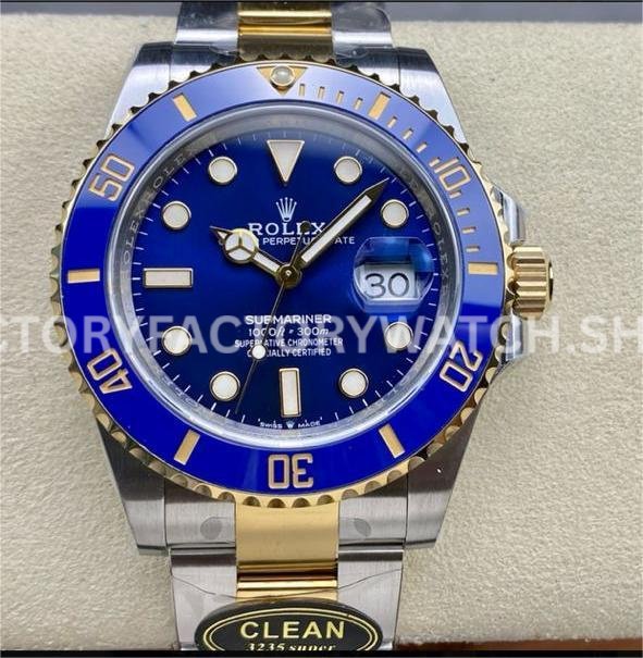 Clean Factory Rolex Submariner 126613LB 41mm Half Yellow Gold Blue Dial Super Clone