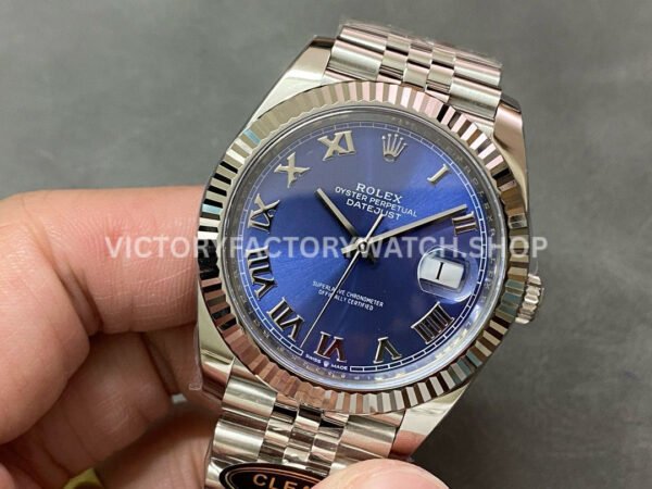 Clean factory Rolex Datejust 126334-0026 41mm Full 904L Roman Numerals Blue Dial Jubilee