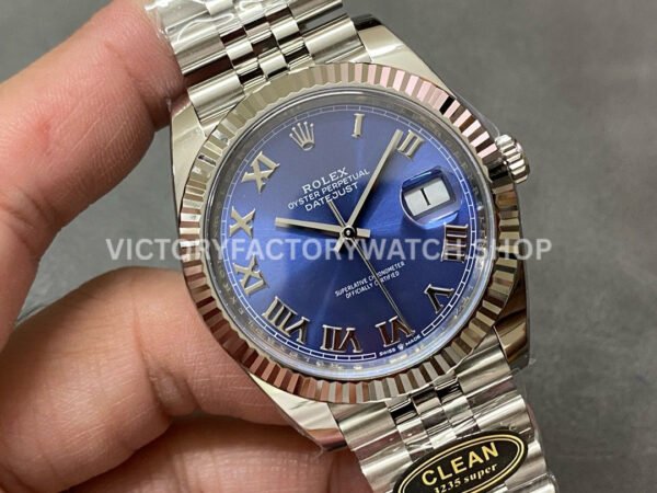 Clean factory Rolex Datejust 126334-0026 41mm Full 904L Roman Numerals Blue Dial Jubilee