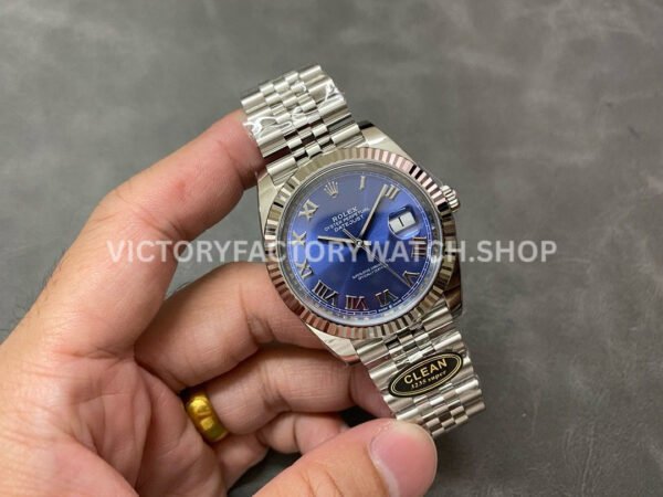 Clean factory Rolex Datejust 126334-0026 41mm Full 904L Roman Numerals Blue Dial Jubilee