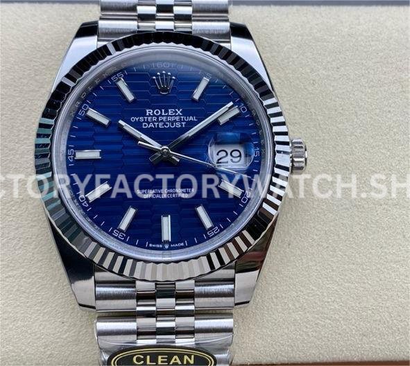 Clean factory Rolex Datejust 126334-0032 41mm Full 904L Fluted Motif Blue Dial Jubilee (1) datejust 126334 blue motif dial jubilee clean replica