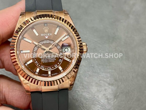 Noob Factory Rolex Sky-Dweller 336235-0002 42mm Rose Gold Oysterflex Brown Dial (6) sky dweller brown oysterflex rose
