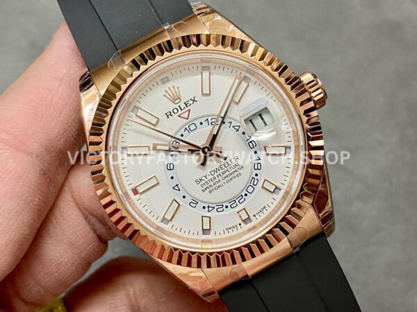Noob Factory Rolex Sky-Dweller 336235-0003 42mm Rose Gold Oysterflex White Dial