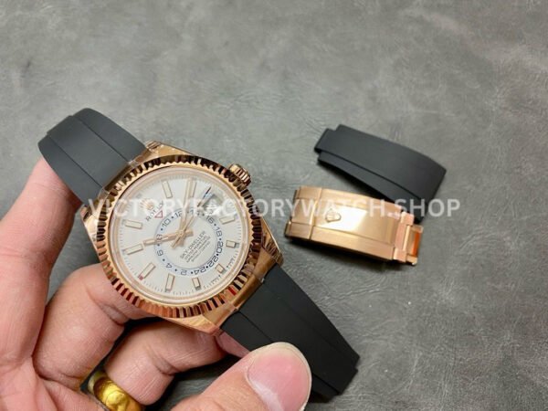 Noob Factory Rolex Sky-Dweller 336235-0003 42mm Rose Gold Oysterflex White Dial