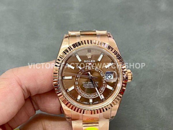 Noob Factory Rolex Sky-Dweller 336235 42mm Full Rose Gold Brown Dial