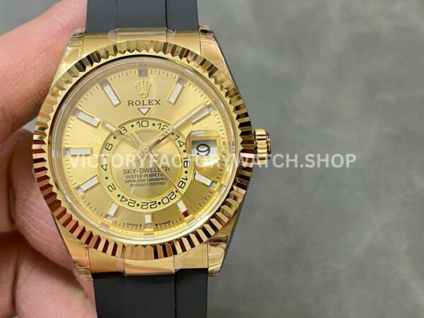 Noob Factory Rolex Sky-Dweller 336238-0001 42mm Yellow Gold Oysterflex Yellow Gold Dial (3) sky dweller gold dial oysterflex