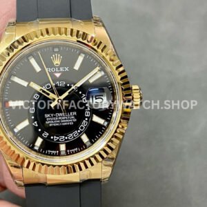 Noob Factory Rolex Sky-Dweller 336238-0002 42mm Yellow Gold Oysterflex Black Dial