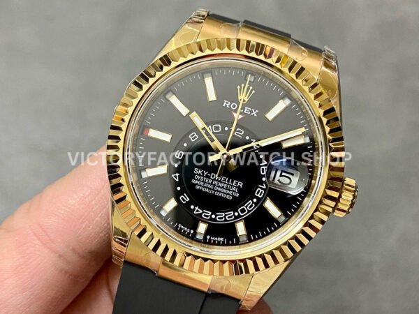 Noob Factory Rolex Sky-Dweller 336238-0002 42mm Yellow Gold Oysterflex Black Dial (8) Noob Factory Rolex Sky-Dweller 336238-0002 42mm Yellow Gold Oysterflex Black Dial