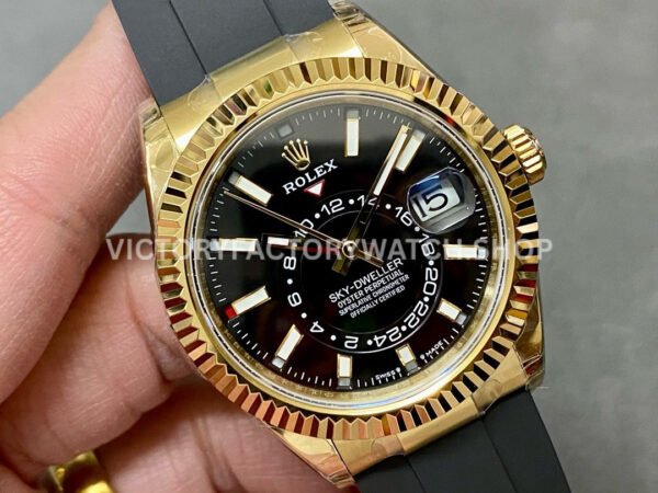 Noob Factory Rolex Sky-Dweller 336238-0002 42mm Yellow Gold Oysterflex Black Dial (9) Noob Factory Rolex Sky-Dweller 336238-0002 42mm Yellow Gold Oysterflex Black Dial
