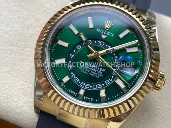 Noob Factory Rolex Sky-Dweller 336238 42mm Yellow Gold Oysterflex Green Dial