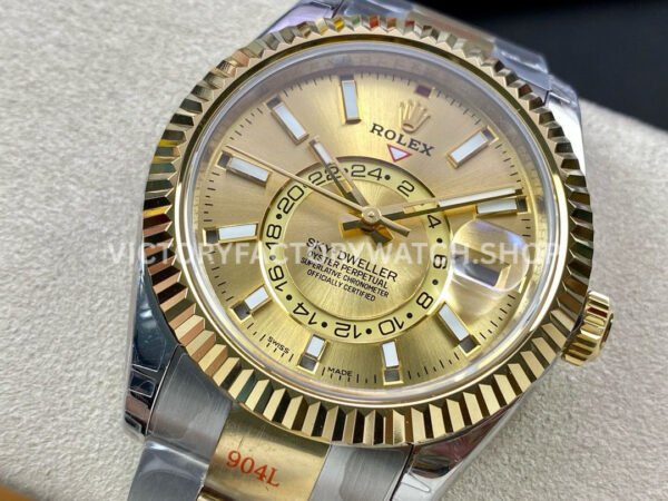 Noob Factory Rolex Sky-Dweller 336933-0001 42mm Half Yellow Gold Champagne Dial