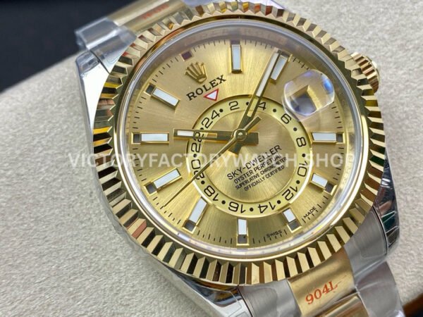 Noob Factory Rolex Sky-Dweller 336933-0001 42mm Half Yellow Gold Champagne Dial