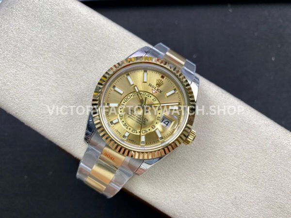 Noob Factory Rolex Sky-Dweller 336933-0001 42mm Half Yellow Gold Champagne Dial