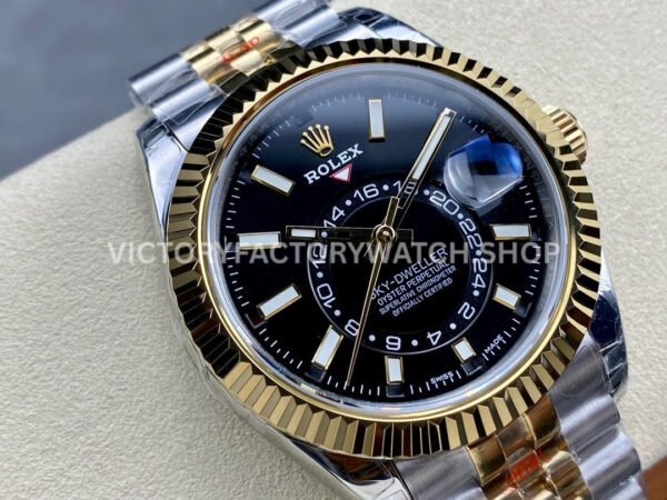 Noob Factory Rolex Sky-Dweller 336933-0004 42mm Half Yellow Gold Black Dial Jubilee