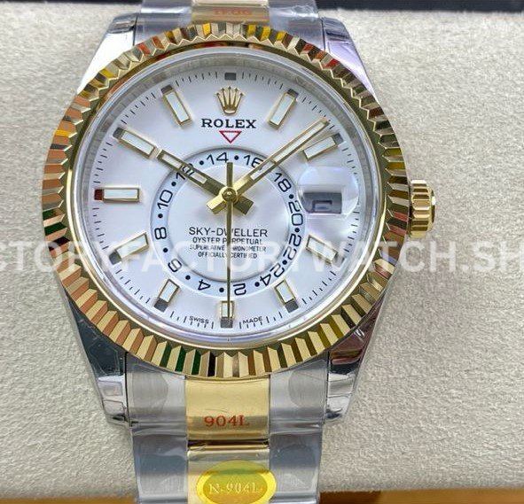 Noob Factory Rolex Sky-Dweller 336933-0005 42mm Half Yellow Gold White Dial (1) sky dweller 336933 white two tone