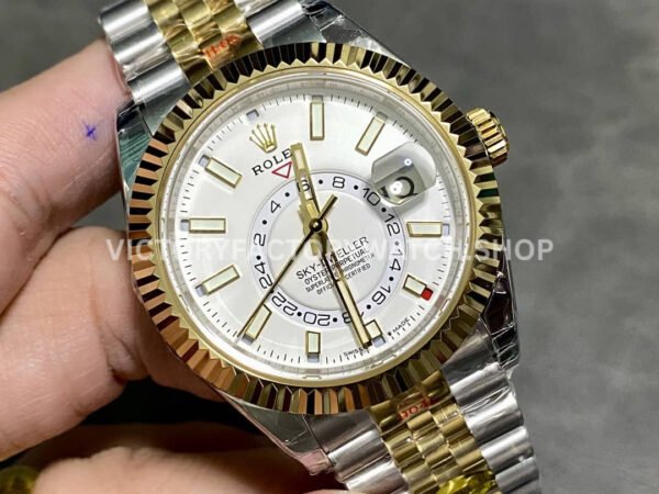 Noob Factory Rolex Sky-Dweller 336933-0006 42mm Half Yellow Gold White Dial Jubilee