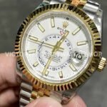 Noob Factory Rolex Sky-Dweller 336933-0006 42mm Half Yellow Gold White Dial Jubilee