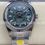 Noob Factory Rolex Sky-Dweller 336934-0001 42mm Full 904L Green Dial (2) Featuring a green dial with white gold tone construction, this 336934 replica offers a striking modern Sky-Dweller style.
