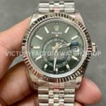 Noob Factory Rolex Sky-Dweller 336934-0002 42mm Full White Gold Green Dial (8) sky dweller green dial white gold jubilee replica