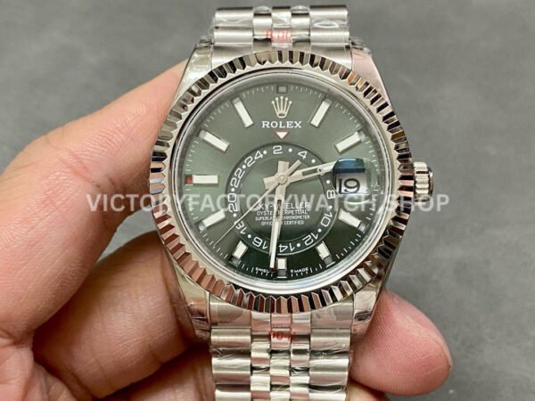 Noob Factory Rolex Sky-Dweller 336934-0002 42mm Full White Gold Green Dial (8) sky dweller green dial white gold jubilee replica