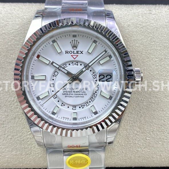 Noob Factory Rolex Sky-Dweller 336934-0003 42mm Full 904L White Dial (7) Rolex Sky-Dweller 336934 replica watch front view