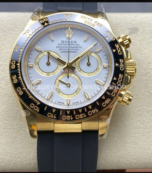 QF Factory CounterWeight Rolex Daytona 126518LN-0002 40mm Yellow Gold Oysterflex White Dial (7) QF Daytona 126518LN super clone close up